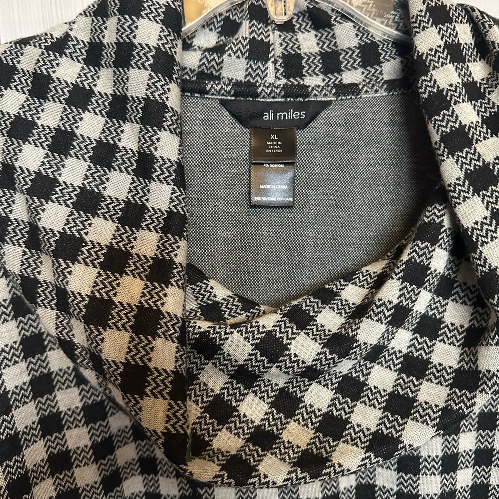 Ali Miles Black & White Gingham Cowl Neck Tunic Top - Size XL - Picture 2 of 4